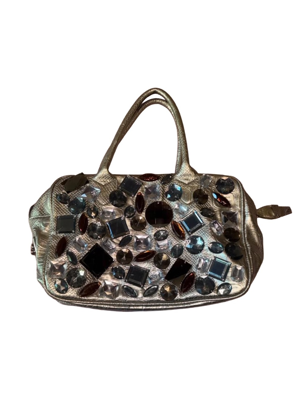 Embellished Metallic Tote Bag - Silver